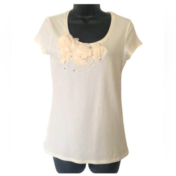 Ann Taylor Floral Embellished Scoop Neck Top - Picture 1 of 5
